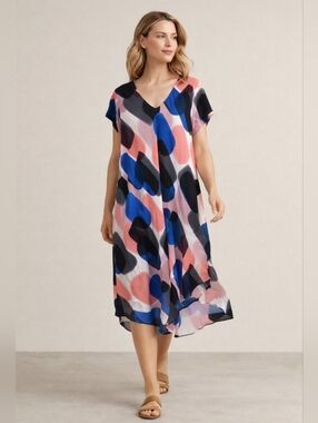 Masai Copenhagen Nebili Dress XL Abstract Print Midi Lagenlook V Neck